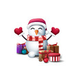 snowman in santa claus hat mittens and striped vector image vector image