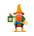 cartoon gnome character with lantern and key vector image vector image