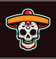 mexican skull with sombrero on dark background vector image