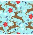 seamless pattern with deers flowers snowflakes vector image