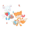 set cartoons cute animals mouse and fox vector image