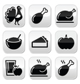 thanksgiving day food buttons set - turkey pumpkin vector image vector image
