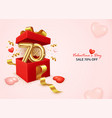 valentines day sale 70 off banner with open gift vector image vector image