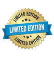 limited edition 3d gold badge with blue ribbon vector image