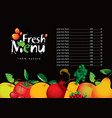 menu for juice and fresh juice from various fruits vector image