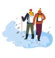 hikers walking on snow with trekking pole vector image