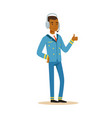 smiling airline pilot character in blue uniform vector image