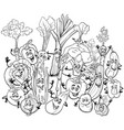 cartoon vegetables characters group coloring page vector image