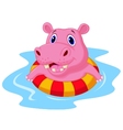 hippo cartoon floating on an inflatable circle vector image