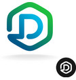 letter d in a hex shape one line style logo vector image vector image