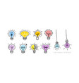 set of hand drawn light bulbs and wires symbol vector image