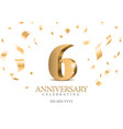 anniversary 6 gold 3d numbers poster template vector image vector image