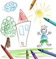 crayon set with kid drawing vector image