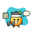 orange fruit cartoon doing fitness with dumbbell vector image