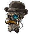 cartoon gentleman skull with black hat and monocle vector image vector image