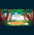cartoon summer forest and rainbow on horizon vector image