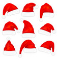 set red santa claus hats with fur vector image