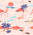 tropical island flamingo seamless summer pattern vector image vector image