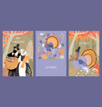 set thanksgiving cards with pilgrim vector image