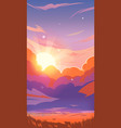 sunset landscape with a field clouds on red sky vector image
