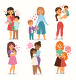 mother and children kids with flower bouquet love vector image