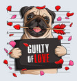 funny valentines day pug dog mugshot with cupids vector image vector image