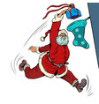 santa claus throws a gift into a christmas sock vector image vector image
