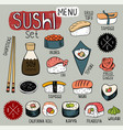 sushi doodles collection vector image