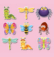 sticker design with cute bugs and insects vector image