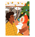 christmas card person and cute dog wearing xmas vector image vector image