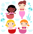 little cute colorful mermaids set vector image vector image