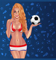 beautiful lady on football blue background vector image