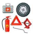 emergency first aid kit in car fire extinguisher vector image vector image