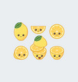 lemon set drawn cute kawaii food faces vector image