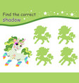 find correct shadow romantic green joyful unicorn vector image vector image