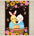 happy easter card with little chick and duck vector image vector image
