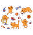 set stickers with happy playing red cats vector image