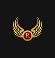 luxury letter r emblem wings logo design concept vector image vector image