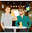 two cheerful young men talking to each other vector image