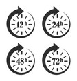 12 24 48 and 72 hours clock arrow work time vector image