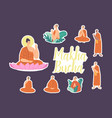 set stickers makha bucha holiday buddha vector image