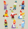 gnome garden set funny little characters cute vector image