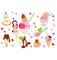 kawaii character smiling ice cream with fruits vector image