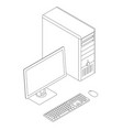 outline of the computer with a monitor keyboard vector image