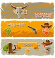 wild west banners with cowboy objects and stickers vector image