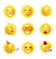 sun smiles cartoon emoticons and summer emoji vector image