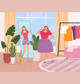 woman mirror oversize lady standing front vector image