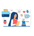 food cooking woman character with mobile phone vector image
