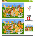 differences game with cartoon cats and dogs vector image