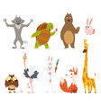 cartoon wild animals in different poses on white vector image